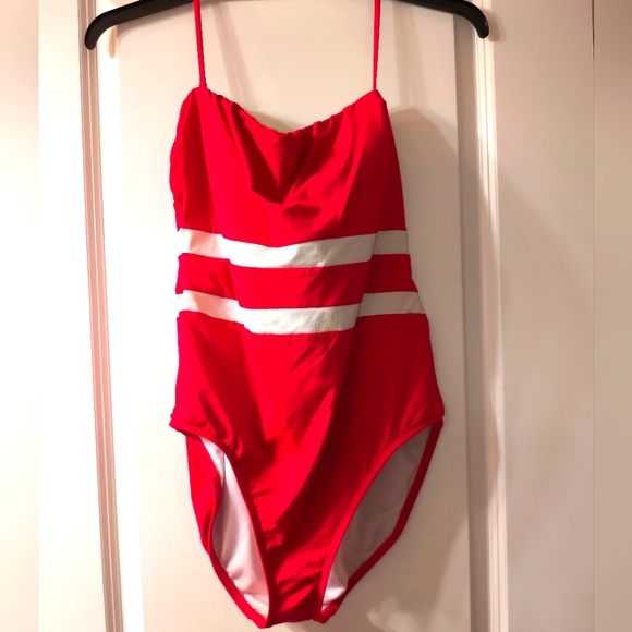 Ralph Lauren Red & White Striped Swimsuit – Size 14 – Convertible Strap - Picture 1 of 5